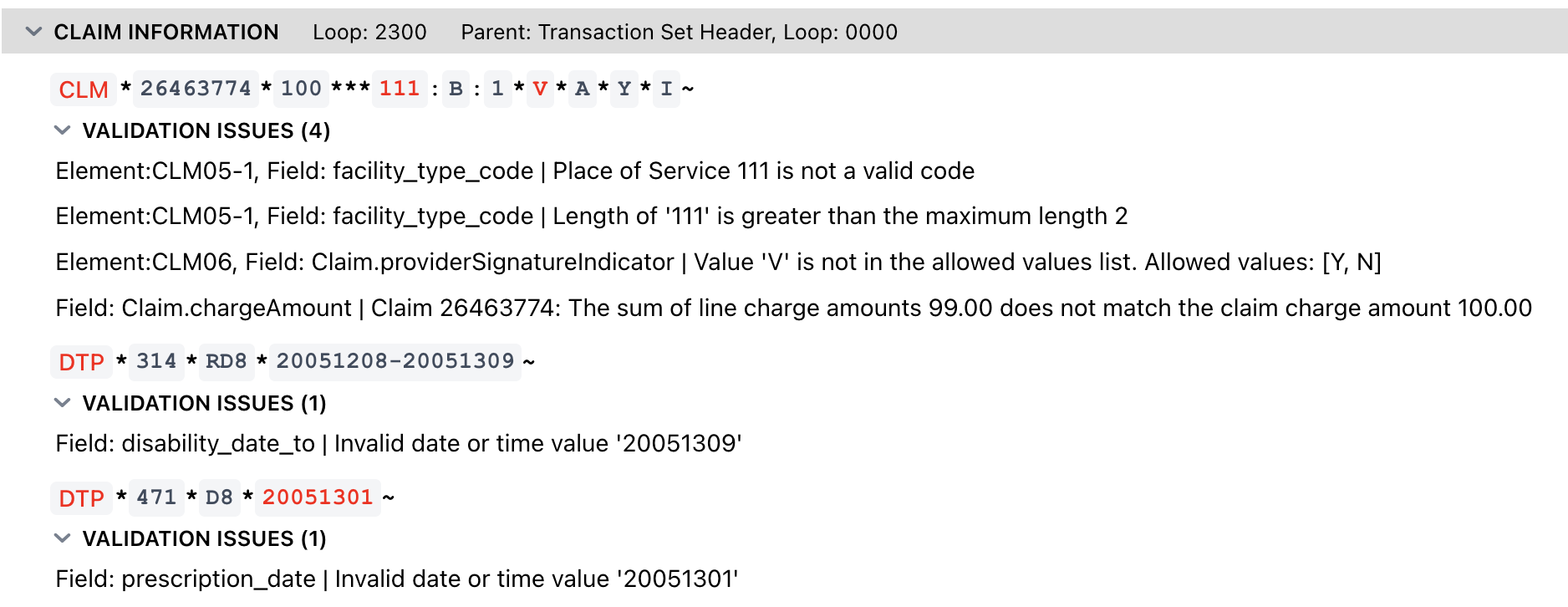 EDI Viewer Validation Output
